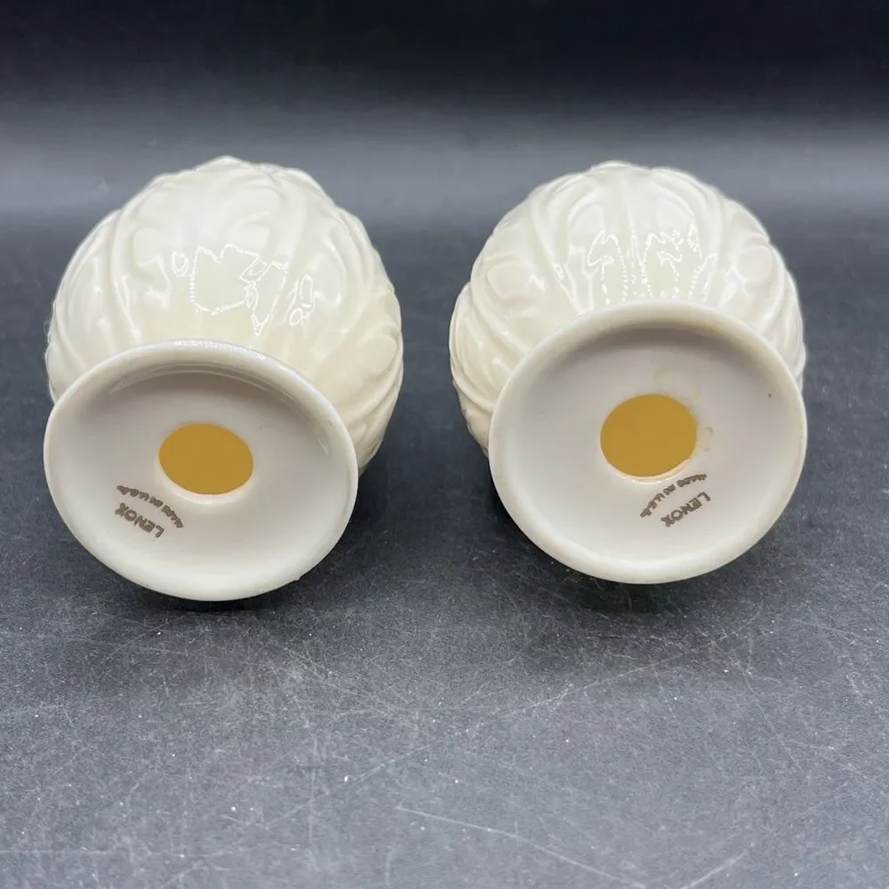 Lenox Woodleaf Salt & Pepper Shakers Vintage 1978 Gold Trim 3